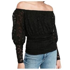 NWT EXPRESS Black Lace Balloon Sleeve On/Off Shoulder Top LARGE Whimsygoth Vamp